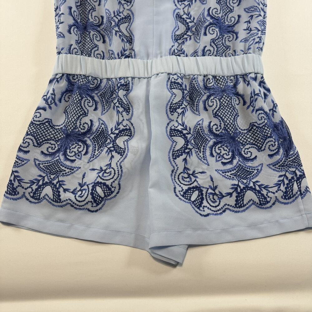 BCBG MAXAZRIA SIZE XS VANCE PRINTED V-NECK ROMPER LIGHT OASIS - Picture 6 of 13